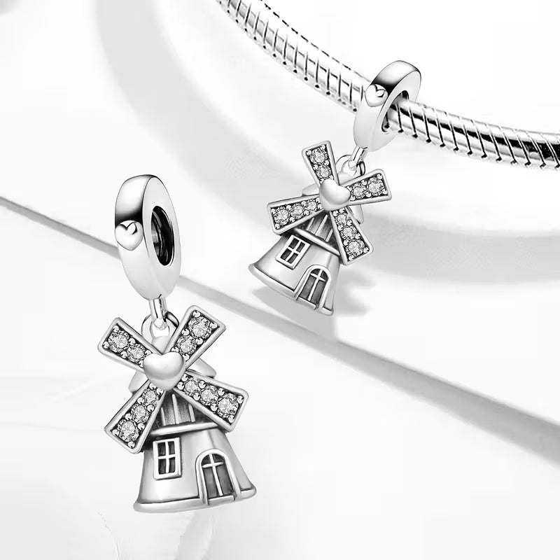 Windmill Dangle Sterling Silver Charm Hallmarked S925 for Charm Bracelet and Necklace