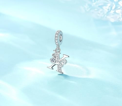 Classic Alphabet Letters A to Z Sterling Silver Dangle Charm Hallmarked S925 for Charm Bracelet and Necklace