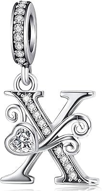 Classic Alphabet Letters A to Z Sterling Silver Dangle Charm Hallmarked S925 for Charm Bracelet and Necklace