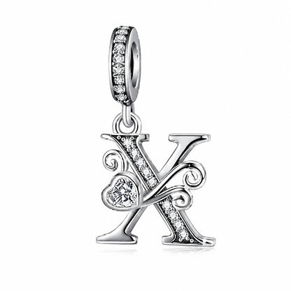 Classic Alphabet Letters A to Z Sterling Silver Dangle Charm Hallmarked S925 for Charm Bracelet and Necklace