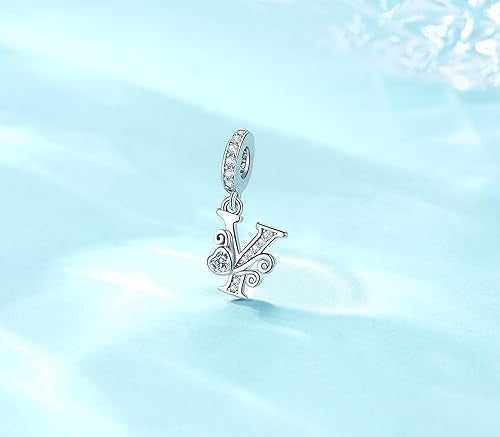 Classic Alphabet Letters A to Z Sterling Silver Dangle Charm Hallmarked S925 for Charm Bracelet and Necklace