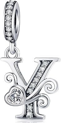 Classic Alphabet Letters A to Z Sterling Silver Dangle Charm Hallmarked S925 for Charm Bracelet and Necklace