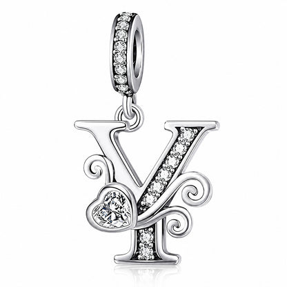 Classic Alphabet Letters A to Z Sterling Silver Dangle Charm Hallmarked S925 for Charm Bracelet and Necklace