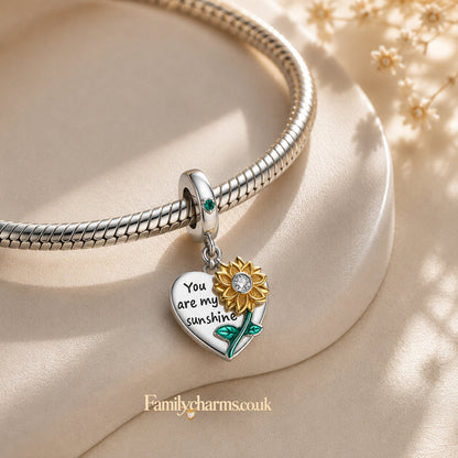 You are My Sunshine Sunflower Dangle Sterling Silver Charm Hallmarked S925 for Charm Bracelet and Necklace