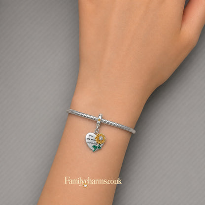 You are My Sunshine Sunflower Dangle Sterling Silver Charm Hallmarked S925 for Charm Bracelet and Necklace
