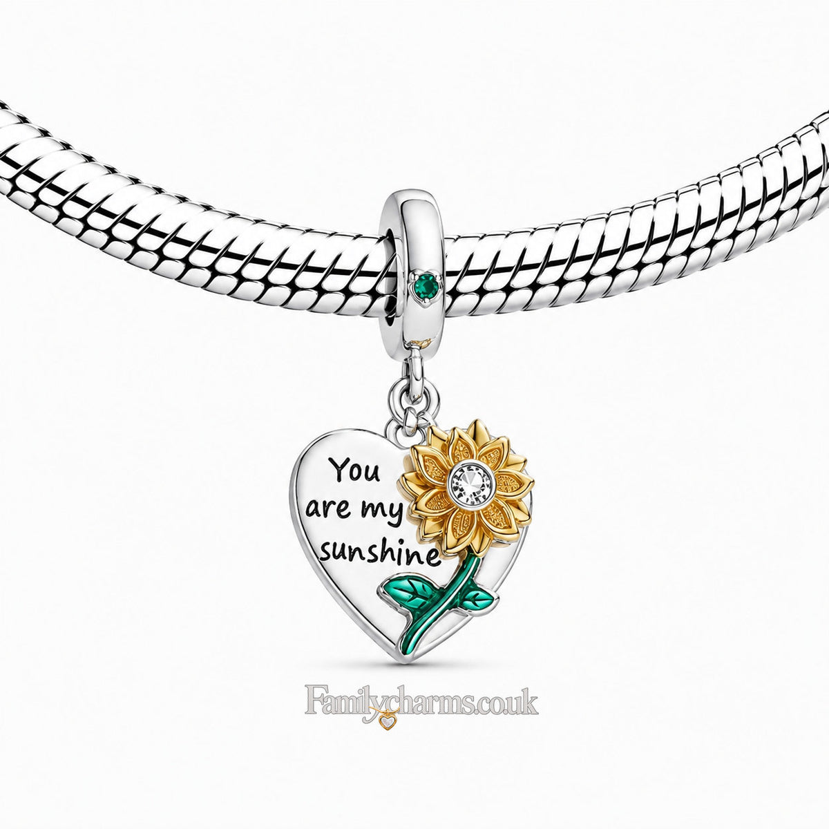 You are My Sunshine Sunflower Dangle Sterling Silver Charm Hallmarked S925 for Charm Bracelet and Necklace