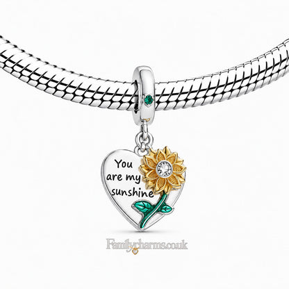 You are My Sunshine Sunflower Dangle Sterling Silver Charm Hallmarked S925 for Charm Bracelet and Necklace