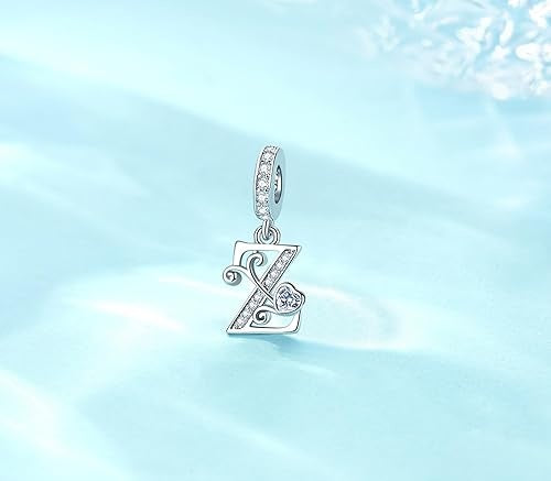 Classic Alphabet Letters A to Z Sterling Silver Dangle Charm Hallmarked S925 for Charm Bracelet and Necklace