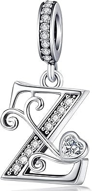 Classic Alphabet Letters A to Z Sterling Silver Dangle Charm Hallmarked S925 for Charm Bracelet and Necklace