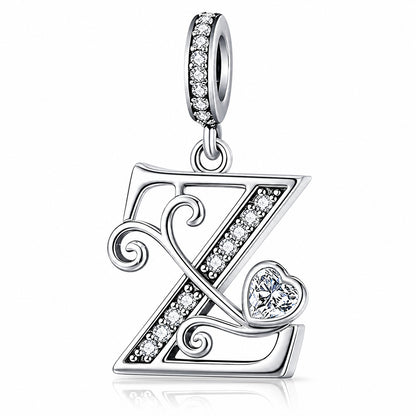 Classic Alphabet Letters A to Z Sterling Silver Dangle Charm Hallmarked S925 for Charm Bracelet and Necklace