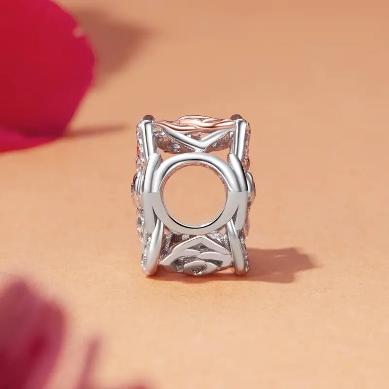 Zircon Rose Flower Charm for Bracelet, S925 Sterling Silver