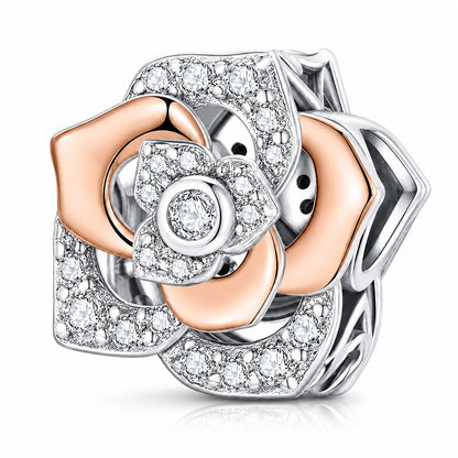 Zircon Rose Flower Sterling Silver Charm Hallmarked S925 for Charm Bracelet and Necklace