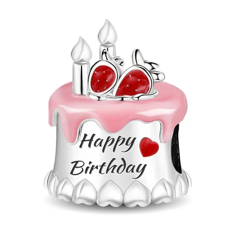 Birthday Cake Sterling Silver Charm Hallmarked S925 for Charm Bracelet and Necklace