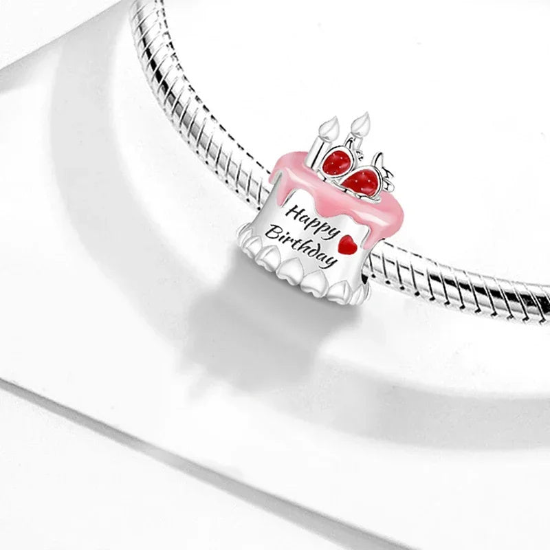 Birthday Cake Sterling Silver Charm Hallmarked S925 for Charm Bracelet and Necklace