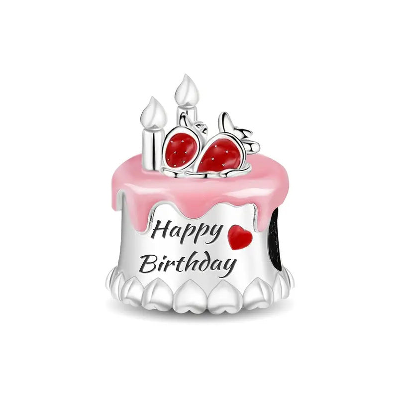 Birthday Cake Sterling Silver Charm Hallmarked S925 for Charm Bracelet and Necklace