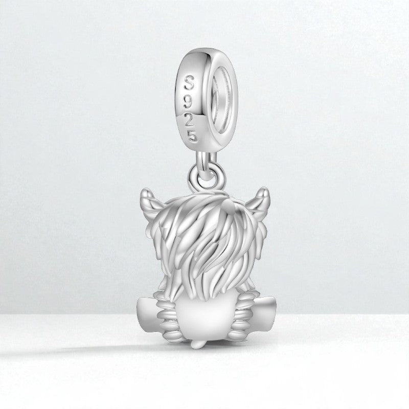 Blue Heart Highland Cow Sterling Silver Charm Hallmarked S925 for Charm Bracelet and Necklace