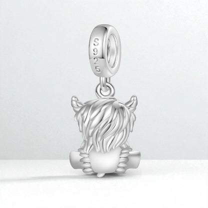 Blue Heart Highland Cow Sterling Silver Charm Hallmarked S925 for Charm Bracelet and Necklace