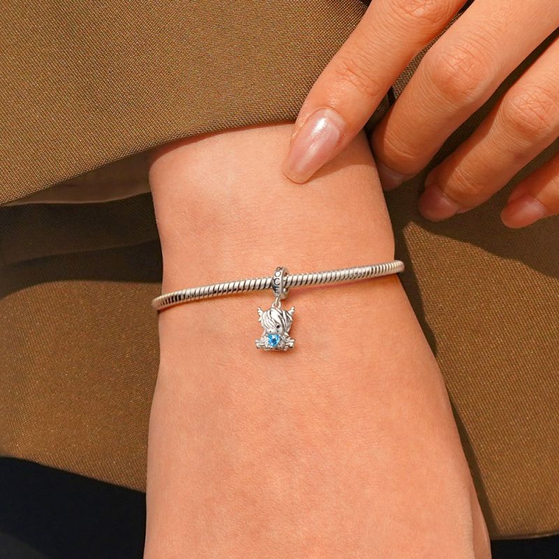 Blue Heart Highland Cow Sterling Silver Charm Hallmarked S925 for Charm Bracelet and Necklace