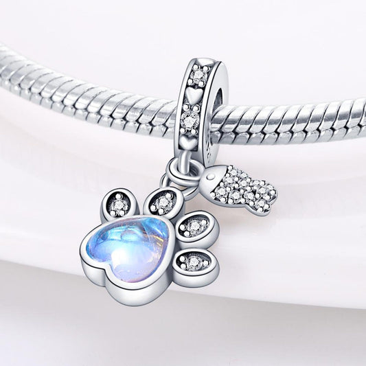 Paw Print Dangle Charm Sterling Silver Charm Hallmarked S925 for Charm Bracelet and Necklace