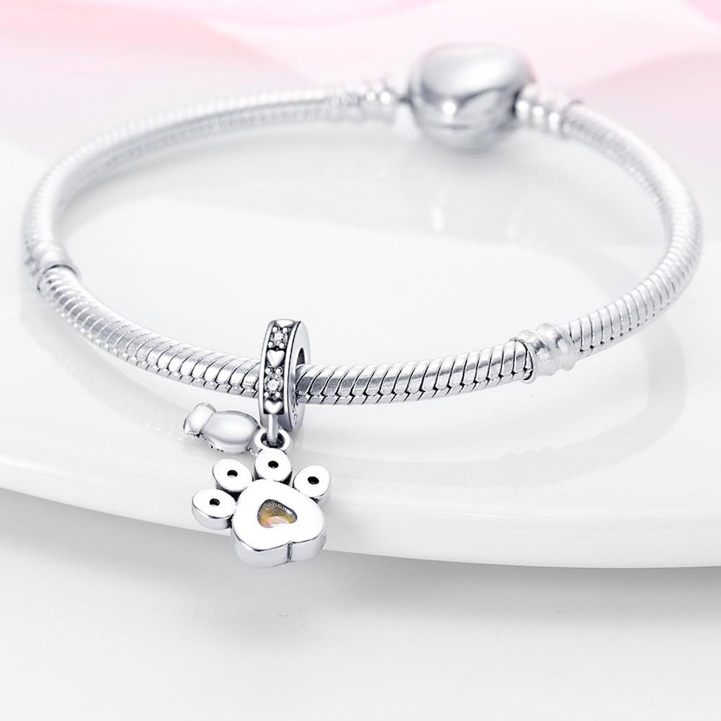 Paw Print Dangle Charm Sterling Silver Charm Hallmarked S925 for Charm Bracelet and Necklace