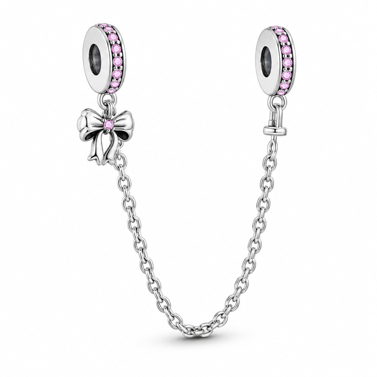 S925 Sterling Silver Bow Safety Chain Charm for Bracelets