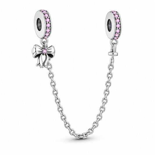 S925 Sterling Silver Bow Safety Chain Charm for Bracelets