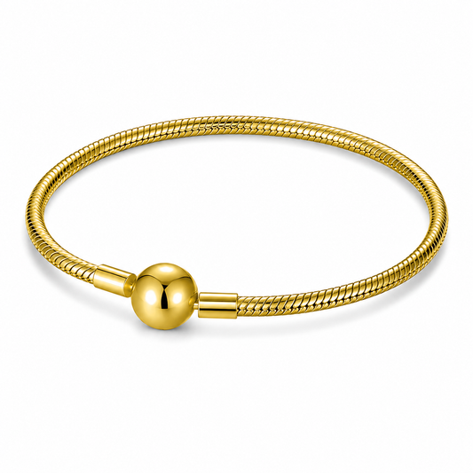 S925 Sterling Silver Round Classic Gold Snake Chain Charm Bracelet