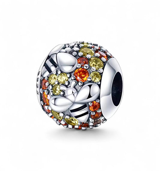 Bumble Bee Bead Sterling Silver Charm Hallmarked S925 for Charm Bracelet and Necklace