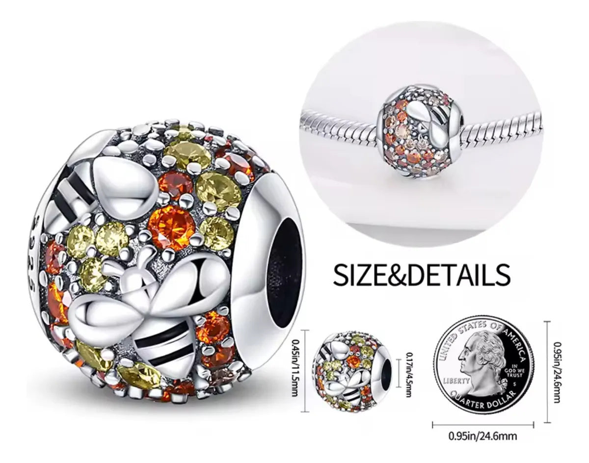 Bumble Bee Bead Sterling Silver Charm Hallmarked S925 for Charm Bracelet and Necklace