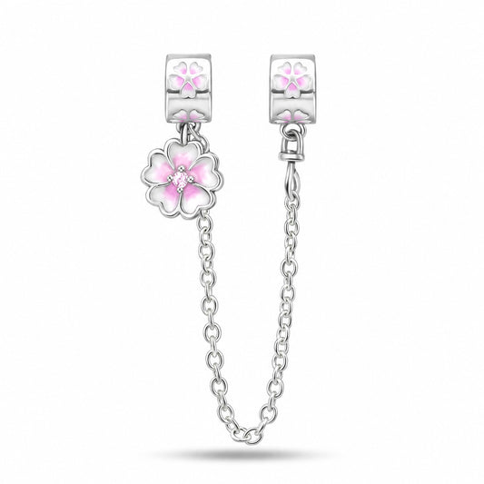S925 Sterling Silver Cherry Blossom Safety Chain Charm for Bracelets