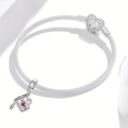 Coffee Cup and Bean Dangle Sterling Silver Charm Hallmarked S925 for Charm Bracelet and Necklace