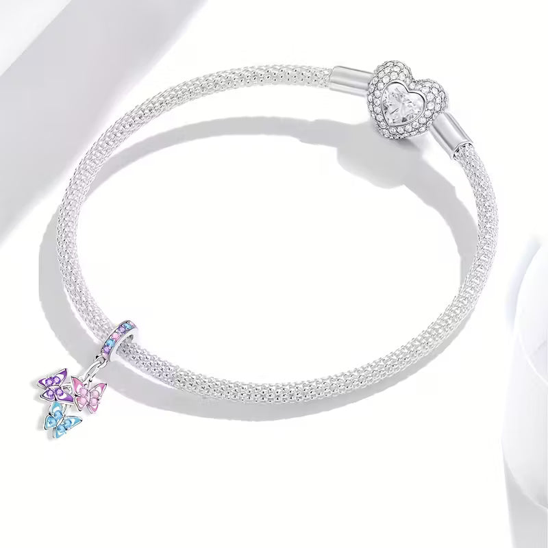 Triple Butterfly Sterling Silver Charm Hallmarked S925 for Charm Bracelet and Necklace