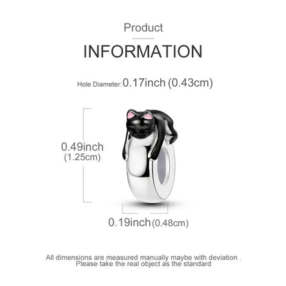 Cute Black Cat Sterling Silver Charm Hallmarked S925 for Charm Bracelet and Necklace