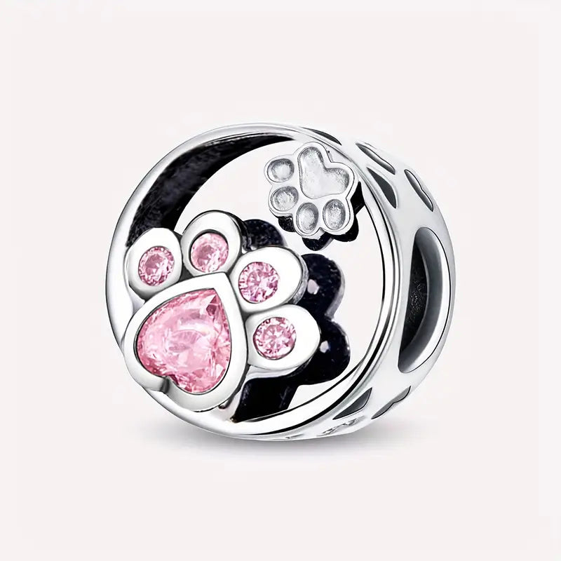 Pink Heart Bead Sterling Silver Charm Hallmarked S925 for Charm Bracelet and Necklace