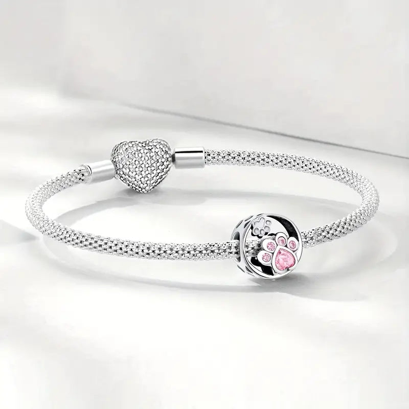 Pink Heart Bead Sterling Silver Charm Hallmarked S925 for Charm Bracelet and Necklace
