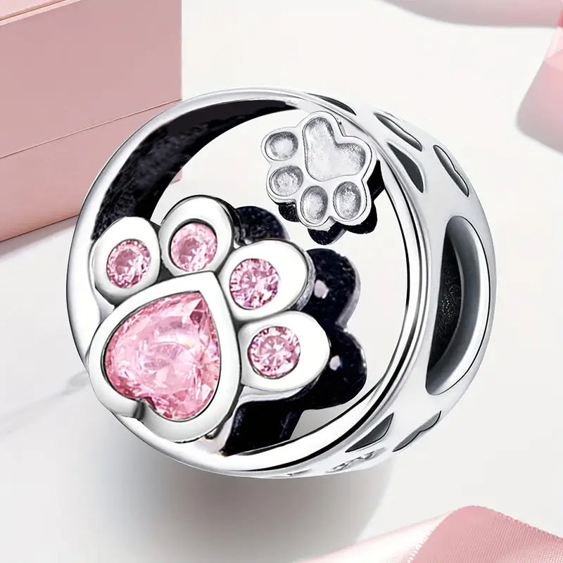 Pink Heart Bead Sterling Silver Charm Hallmarked S925 for Charm Bracelet and Necklace