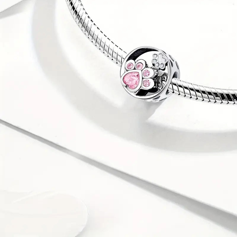 Pink Heart Bead Sterling Silver Charm Hallmarked S925 for Charm Bracelet and Necklace