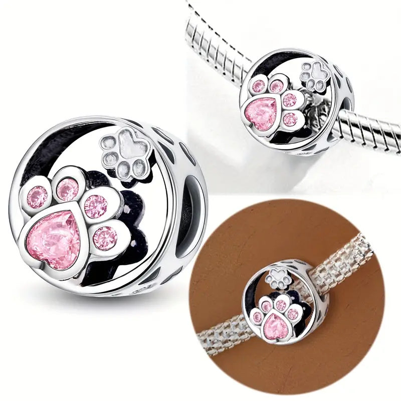 Pink Heart Bead Sterling Silver Charm Hallmarked S925 for Charm Bracelet and Necklace