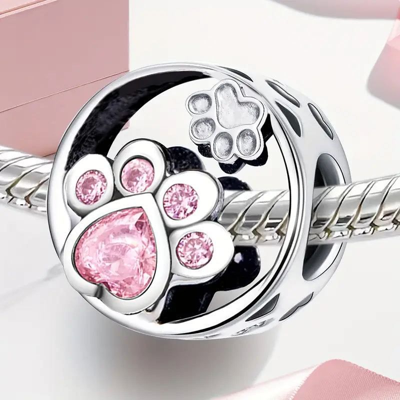 Pink Heart Bead Sterling Silver Charm Hallmarked S925 for Charm Bracelet and Necklace