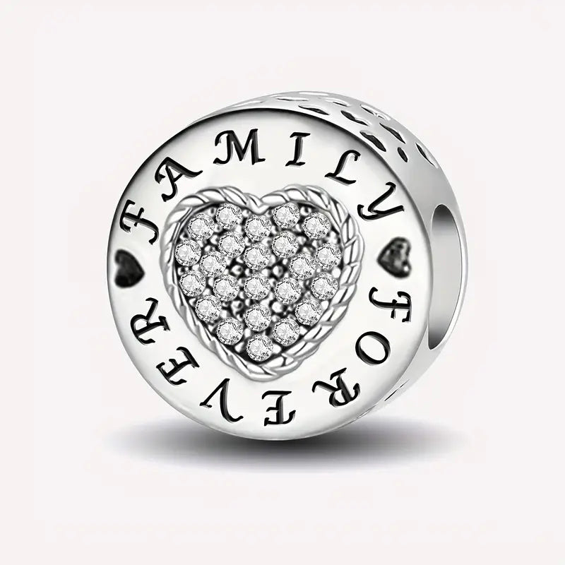 Family Forever Bead Sterling Silver Charm Hallmarked S925 for Charm Bracelet and Necklace