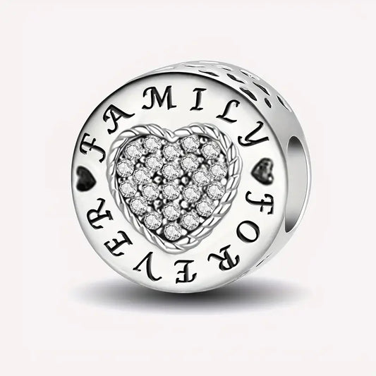 Family Forever Bead Sterling Silver Charm Hallmarked S925 for Charm Bracelet and Necklace
