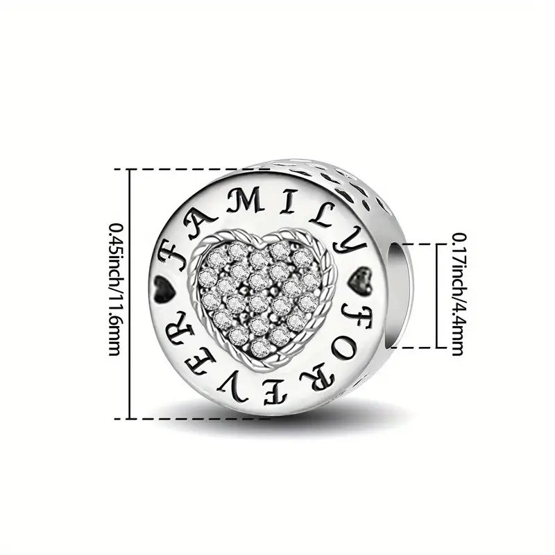 Family Forever Bead Sterling Silver Charm Hallmarked S925 for Charm Bracelet and Necklace