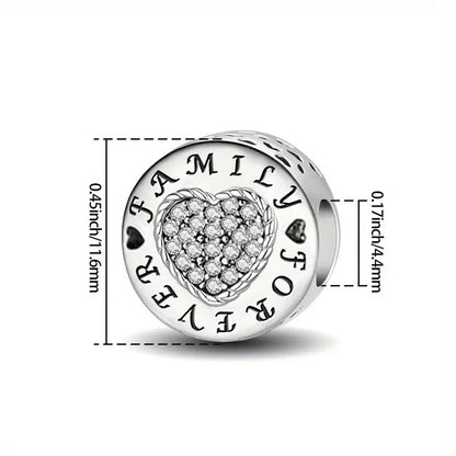 Family Forever Bead Sterling Silver Charm Hallmarked S925 for Charm Bracelet and Necklace