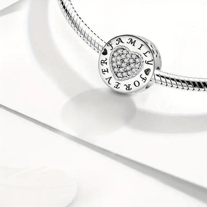 Family Forever Bead Sterling Silver Charm Hallmarked S925 for Charm Bracelet and Necklace