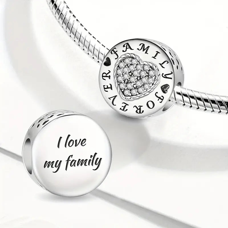 Family Forever Bead Sterling Silver Charm Hallmarked S925 for Charm Bracelet and Necklace