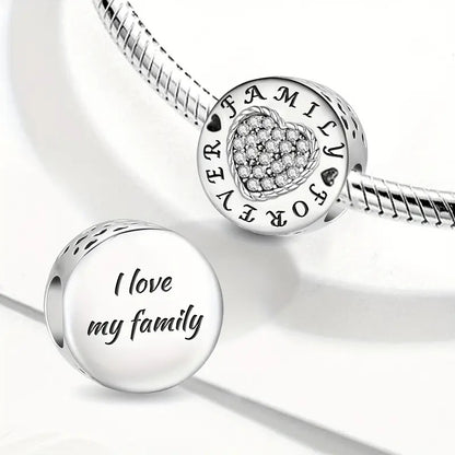 Family Forever Bead Sterling Silver Charm Hallmarked S925 for Charm Bracelet and Necklace