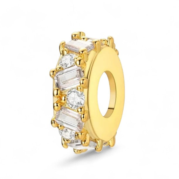 Golden Bezel Stopper Sterling Silver Charm Hallmarked S925 for Charm Bracelet and Necklace