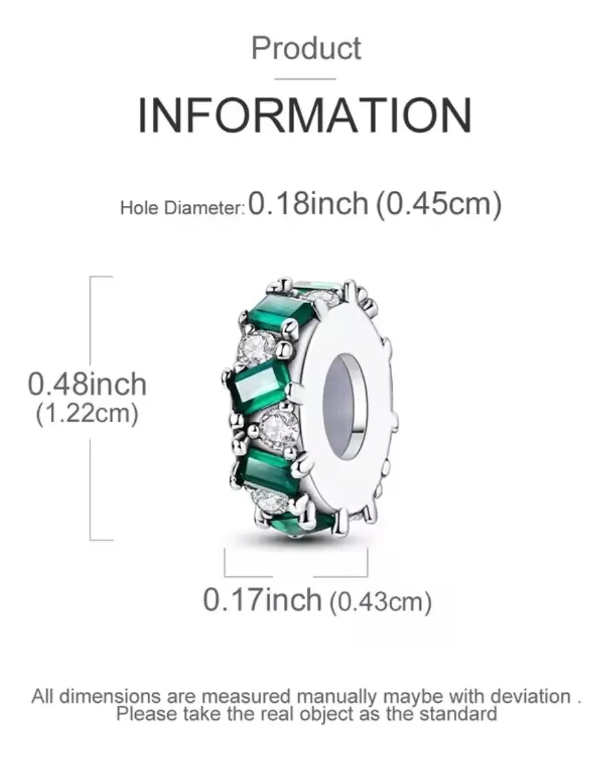 Green Bezel Set Stopper Sterling Silver Charm Hallmarked S925 for Charm Bracelet and Necklace
