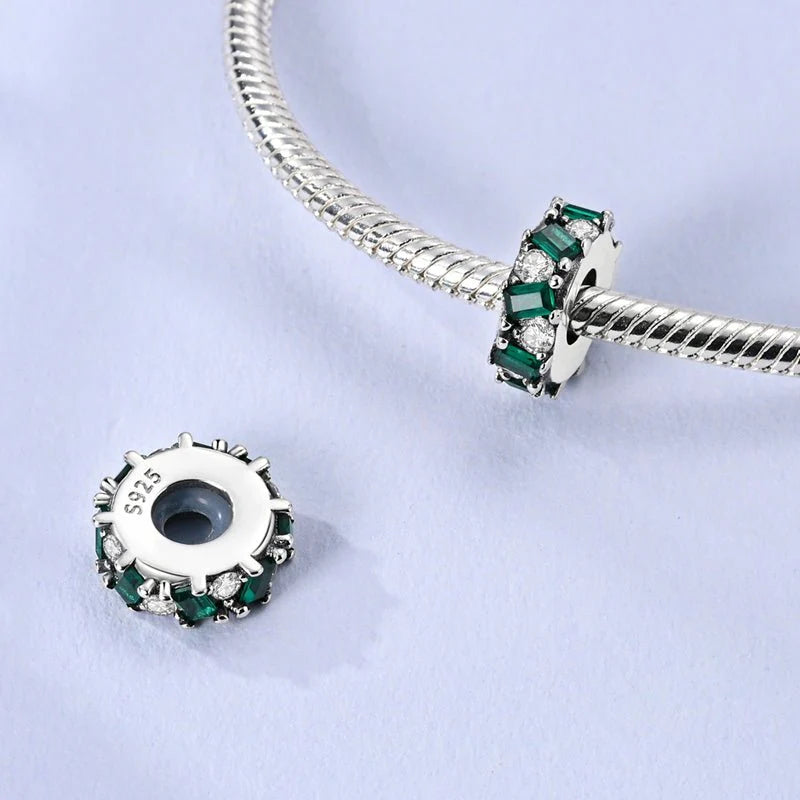 Green Bezel Set Stopper Sterling Silver Charm Hallmarked S925 for Charm Bracelet and Necklace
