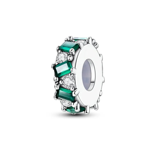 Green Bezel Set Stopper Sterling Silver Charm Hallmarked S925 for Charm Bracelet and Necklace